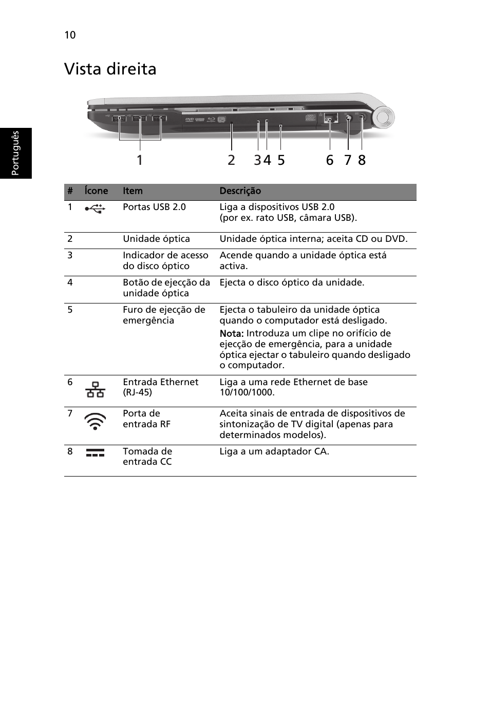 Vista direita | Acer Aspire 8943G User Manual | Page 72 / 370