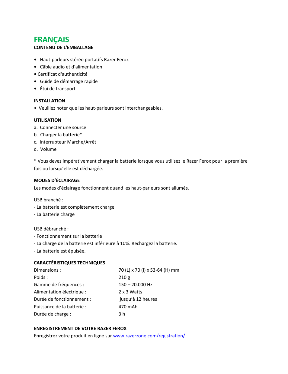 Français | Razer Ferox User Manual | Page 4 / 16