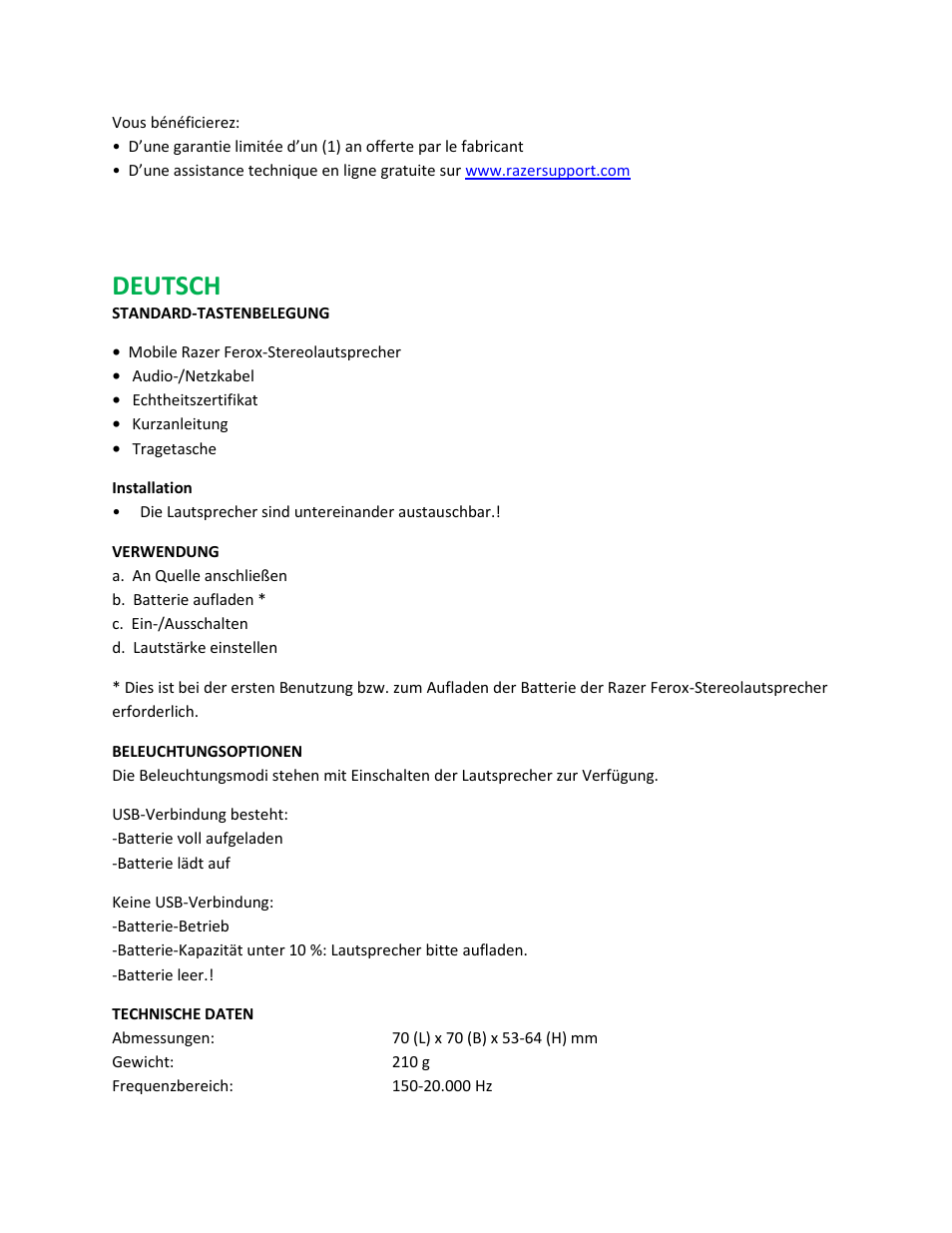 Deutsch | Razer Ferox User Manual | Page 5 / 16