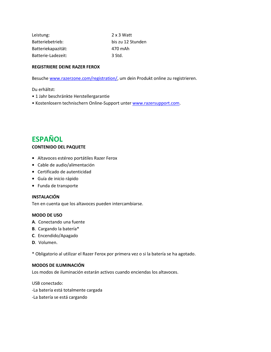 Español | Razer Ferox User Manual | Page 6 / 16