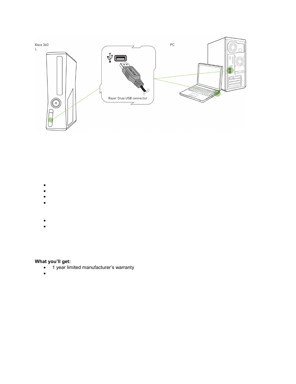 Connecting your razer onza te | Razer Onza Tournament Edition User Manual | Page 2 / 20