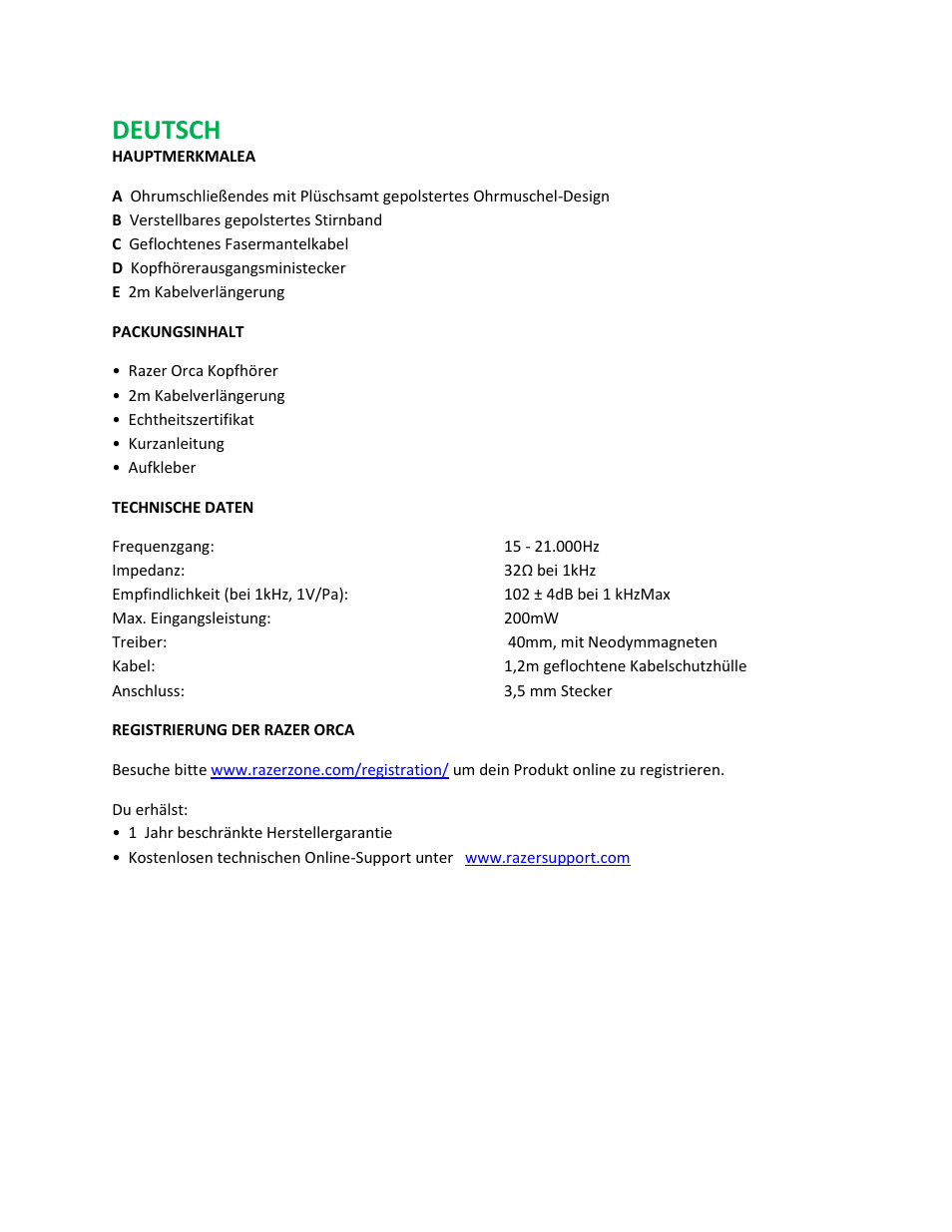 Deutsch | Razer Orca User Manual | Page 5 / 13