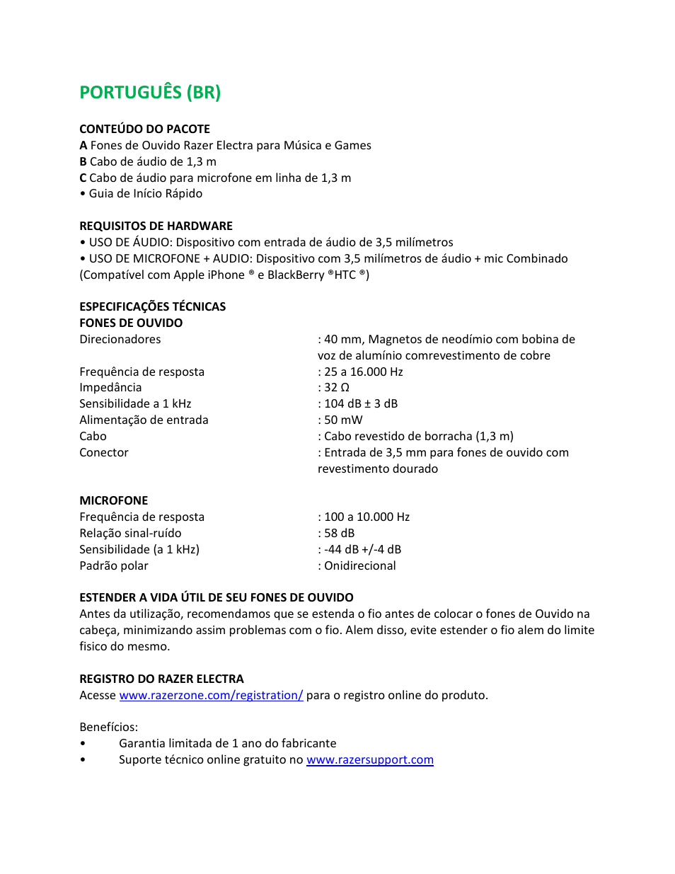 Português (br) | Razer Electra User Manual | Page 10 / 14