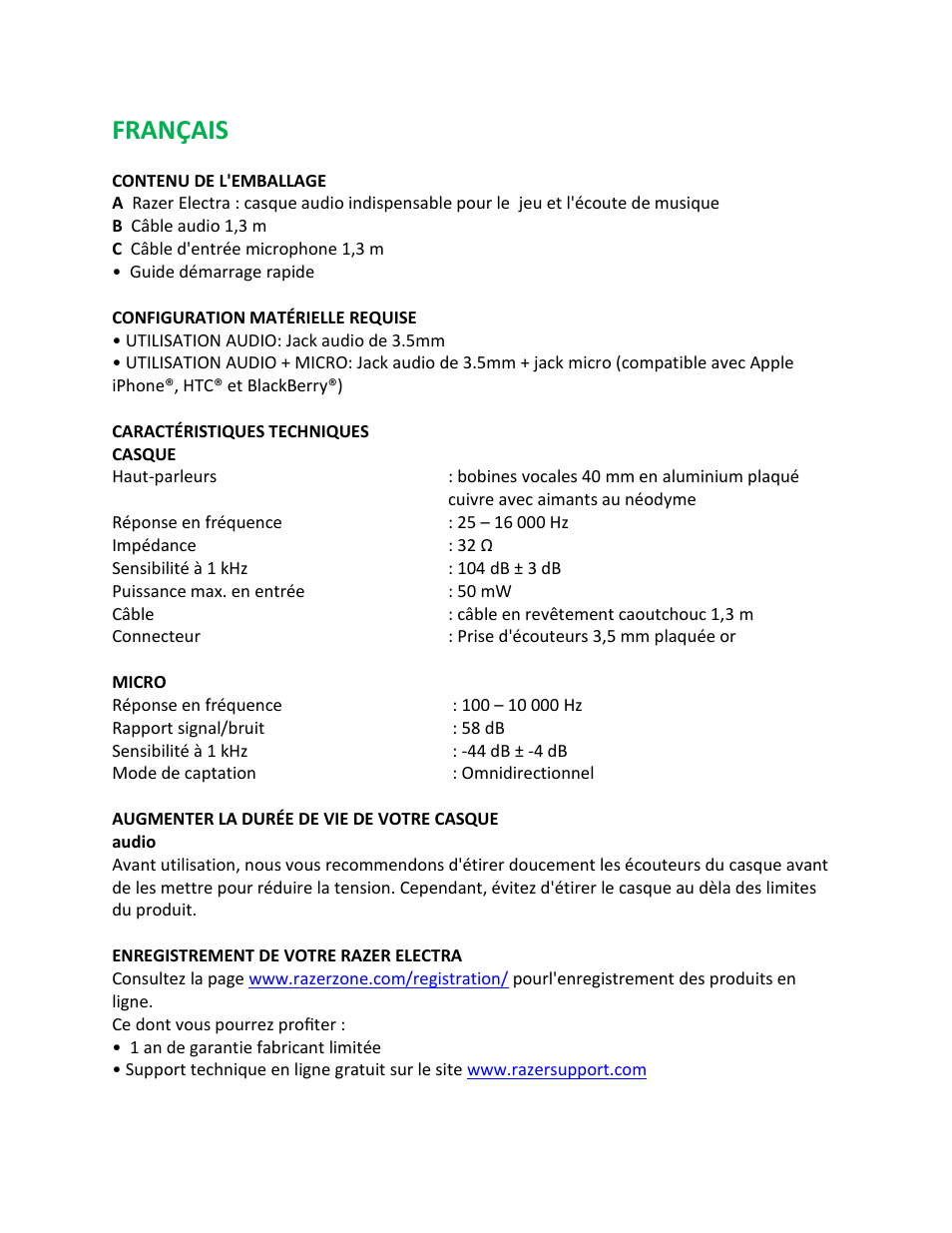 Français | Razer Electra User Manual | Page 5 / 14