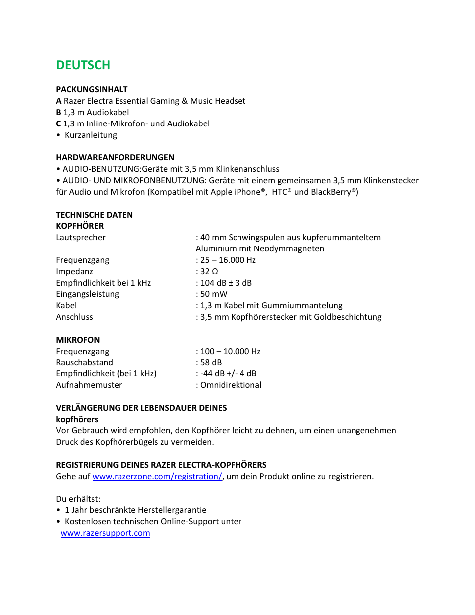 Deutsch | Razer Electra User Manual | Page 6 / 14