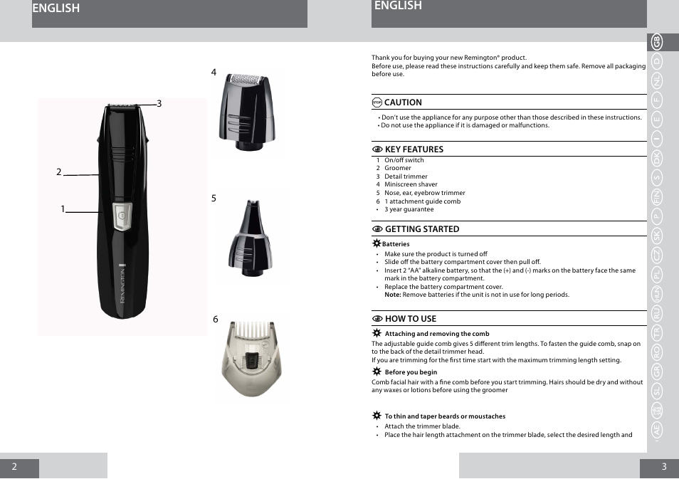 English | Remington PG180 User Manual | Page 2 / 52