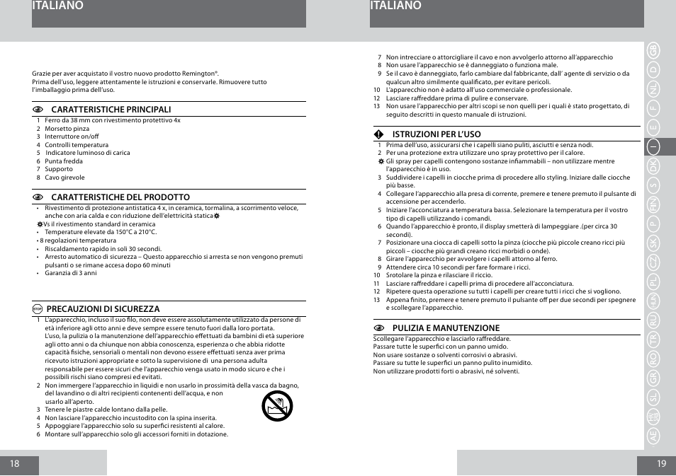 Italiano | Remington CI5338 User Manual | Page 10 / 36