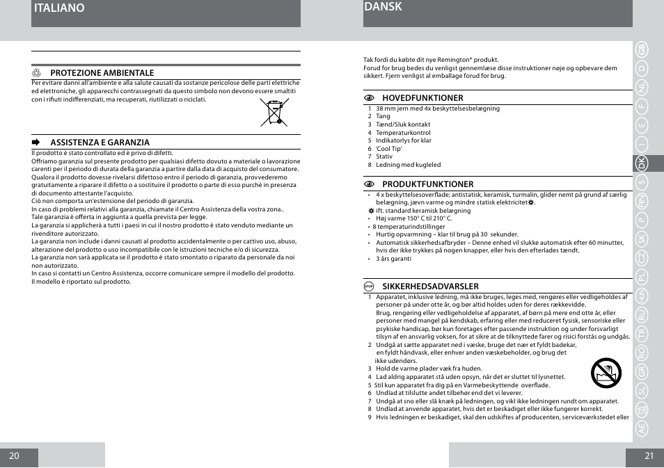 Italiano dansk | Remington CI5338 User Manual | Page 11 / 36