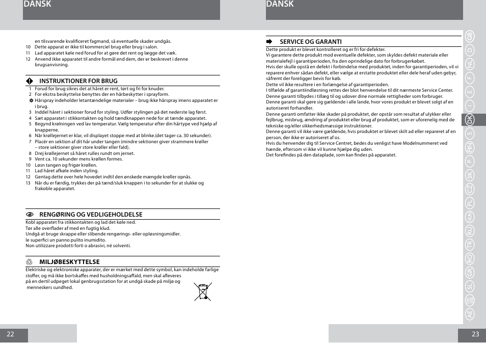 Dansk | Remington CI5338 User Manual | Page 12 / 36