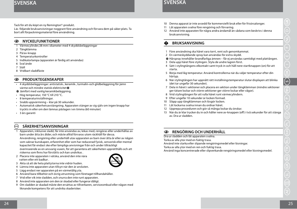 Svenska | Remington CI5338 User Manual | Page 13 / 36