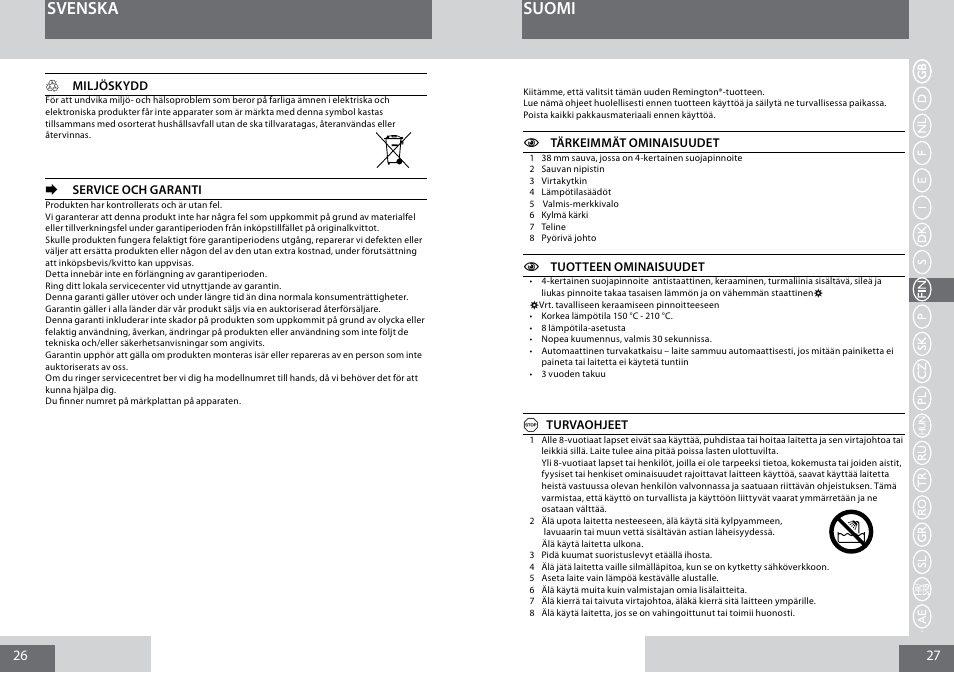 Svenska, Suomi | Remington CI5338 User Manual | Page 14 / 36