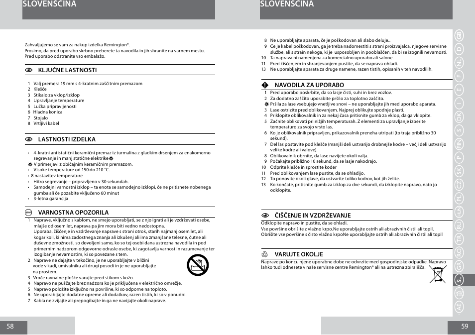 Slovenščina | Remington CI5338 User Manual | Page 30 / 36