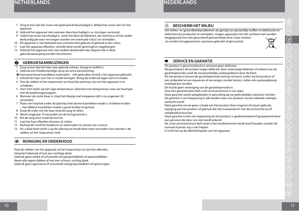 Netherlands, Nederlands | Remington CI5338 User Manual | Page 6 / 36