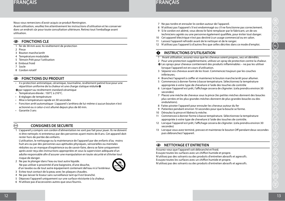 Français | Remington CI5338 User Manual | Page 7 / 36