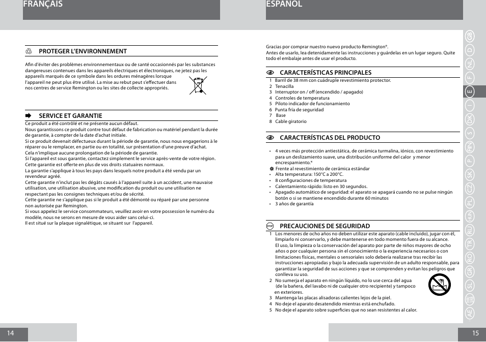 Français, Español | Remington CI5338 User Manual | Page 8 / 36