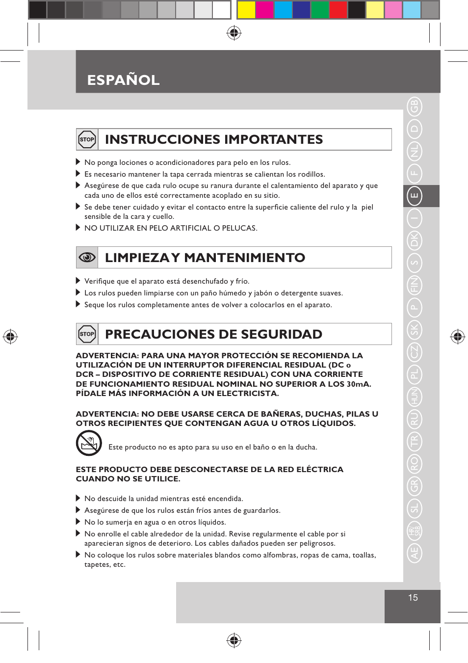 Español, Instrucciones importantes, Limpieza y mantenimiento | Precauciones de seguridad | Remington H0747 User Manual | Page 17 / 73