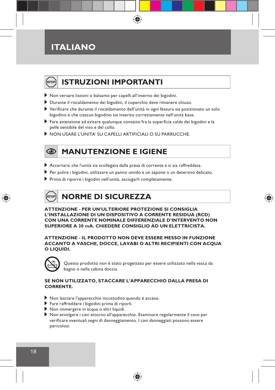 Italiano, Istruzioni importanti, Manutenzione e igiene | Norme di sicurezza | Remington H0747 User Manual | Page 20 / 73