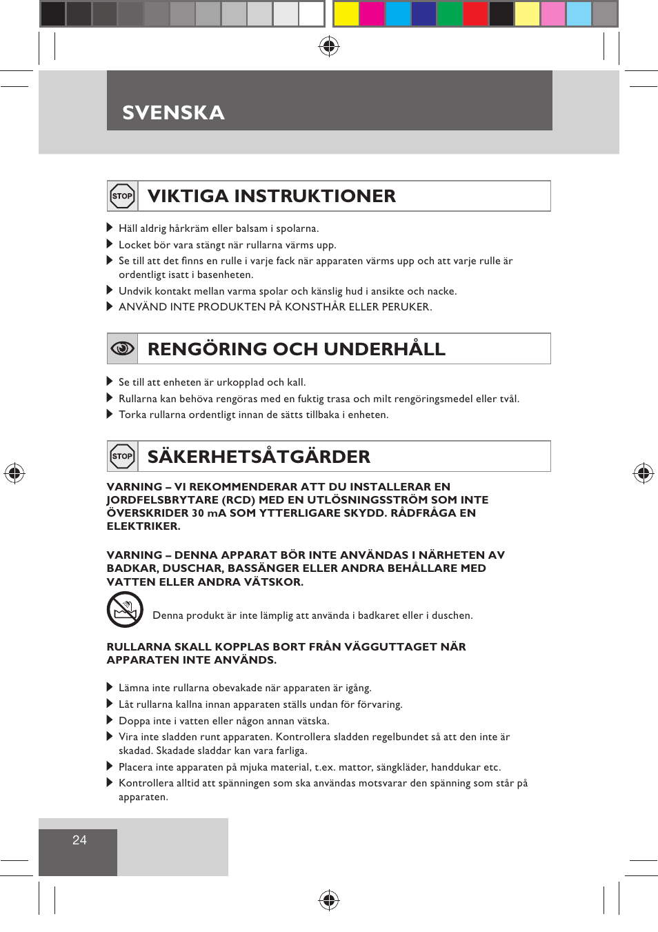 Svenska, Viktiga instruktioner, Rengöring och underhåll | Säkerhetsåtgärder | Remington H0747 User Manual | Page 26 / 73