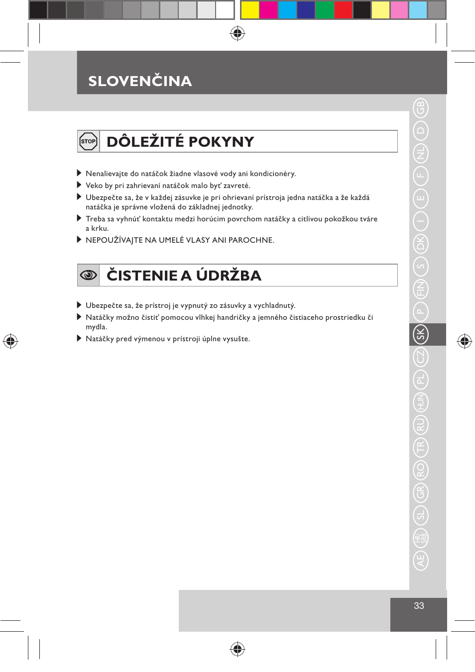 Sloven ina, Dôležité pokyny, Čistenie a údržba | Slovenčina | Remington H0747 User Manual | Page 35 / 73