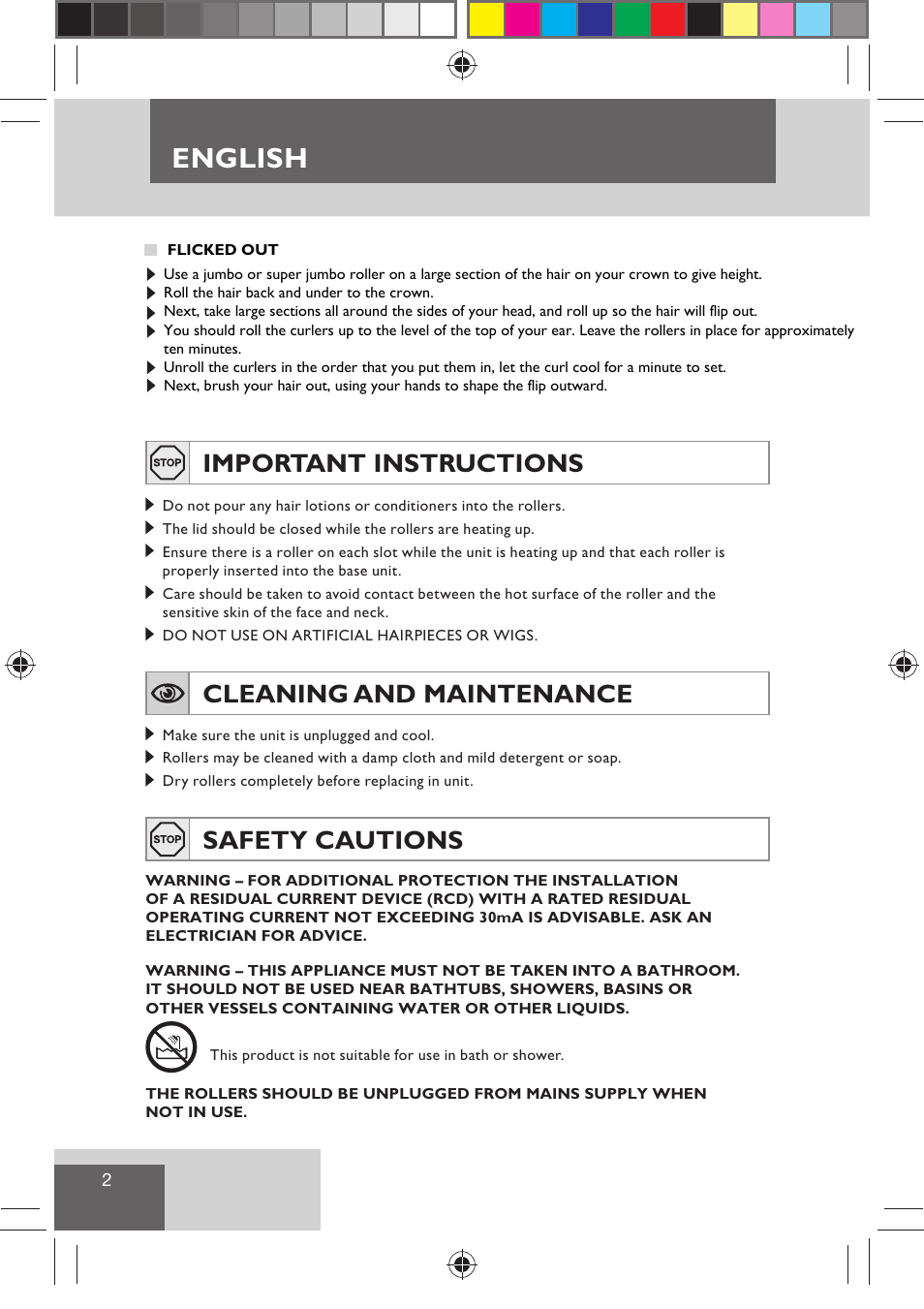 English, Important instructions, Cleaning and maintenance | Safety cautions | Remington H0747 User Manual | Page 4 / 73