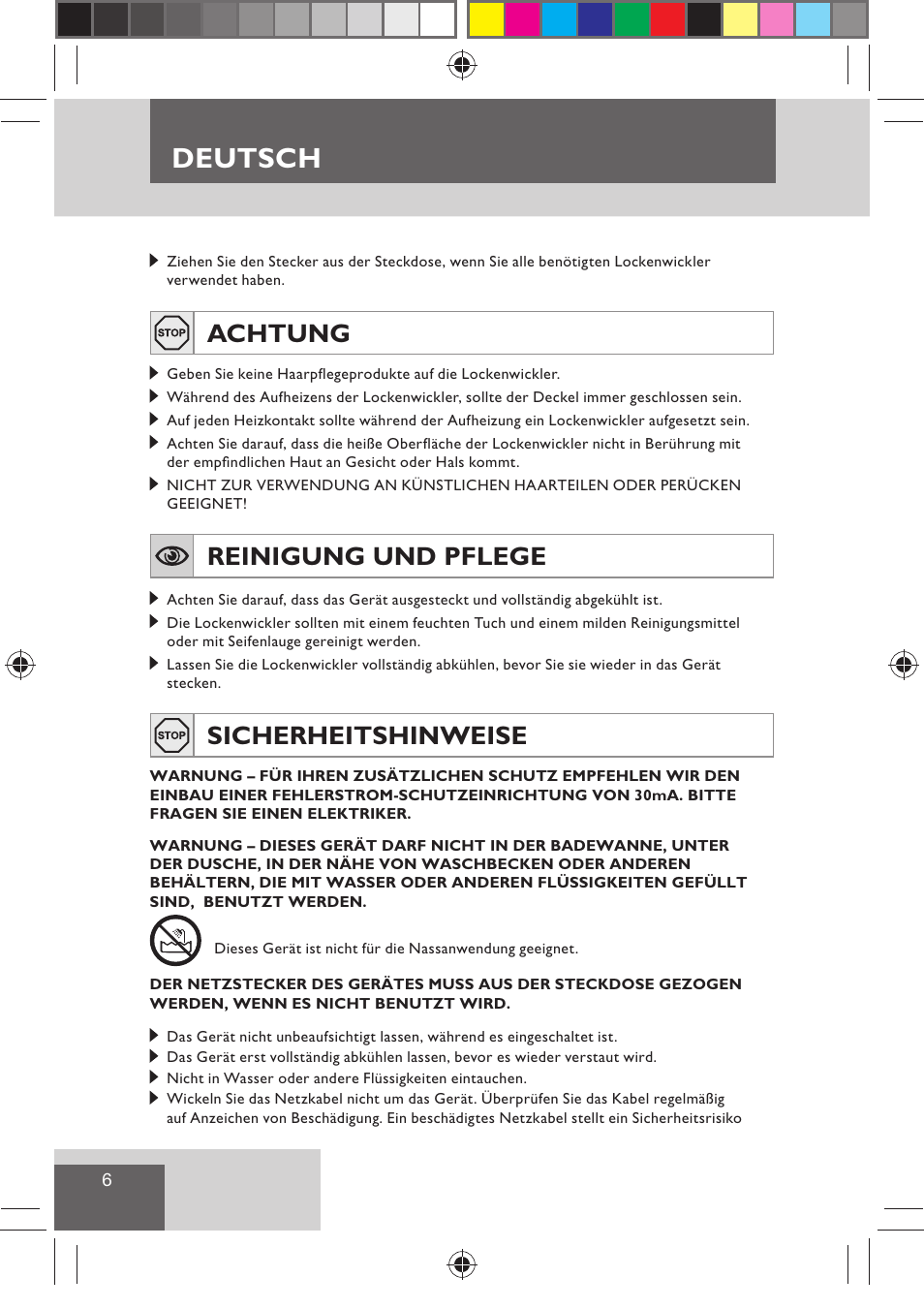 Deutsch, Achtung, Reinigung und pflege | Sicherheitshinweise | Remington H0747 User Manual | Page 8 / 73