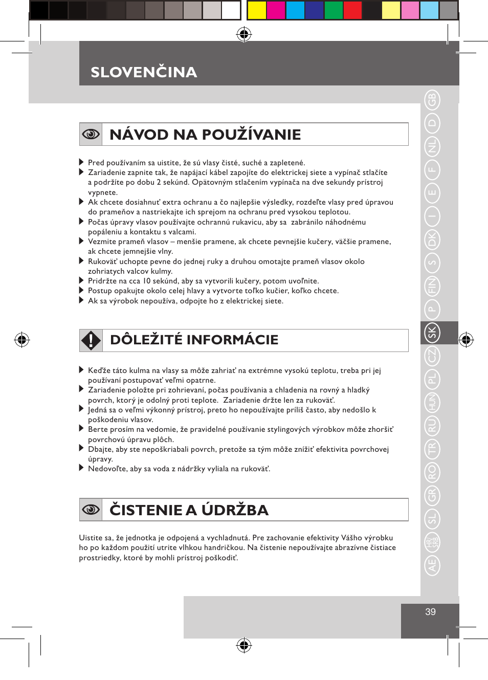 Sloven ina, Slovenčina návod na používanie, Čistenie a údržba | Dôležité informácie | Remington CI9532 User Manual | Page 41 / 83