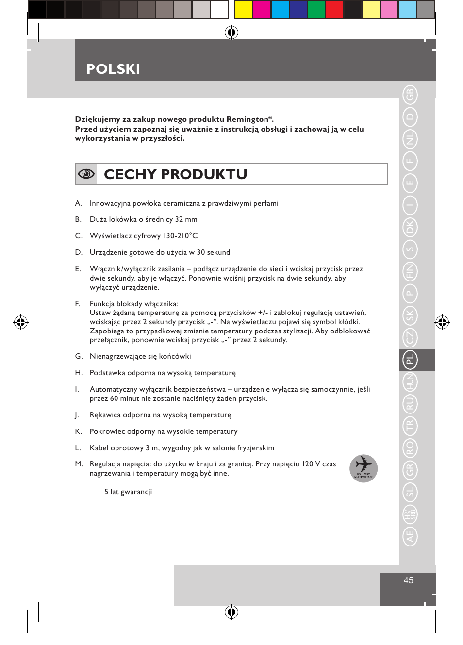 Polski, Cechy produktu | Remington CI9532 User Manual | Page 47 / 83