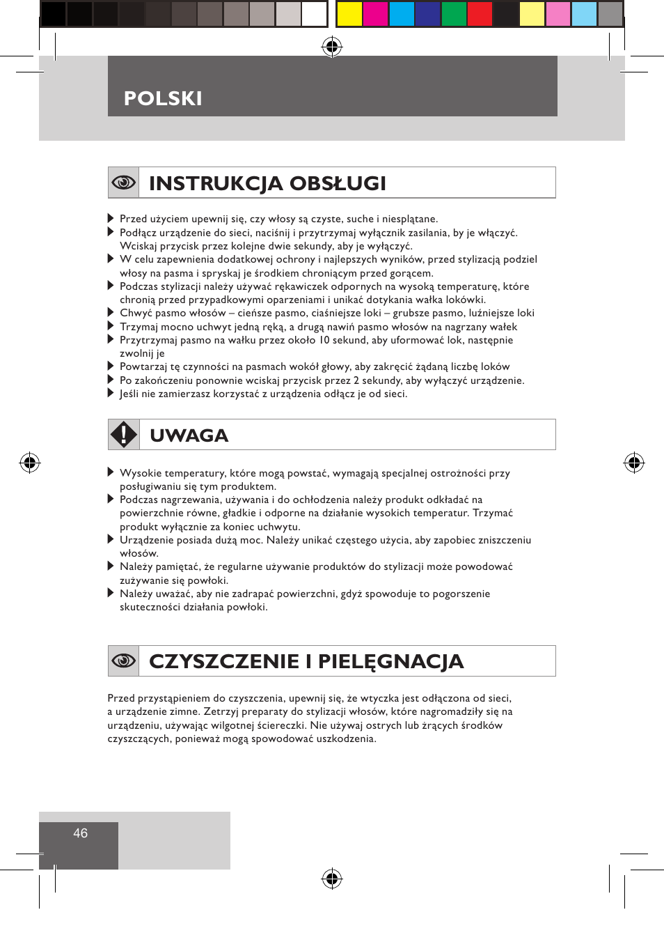 Polski, Instrukcja obsługi, Czyszczenie i pielęgnacja | Uwaga | Remington CI9532 User Manual | Page 48 / 83