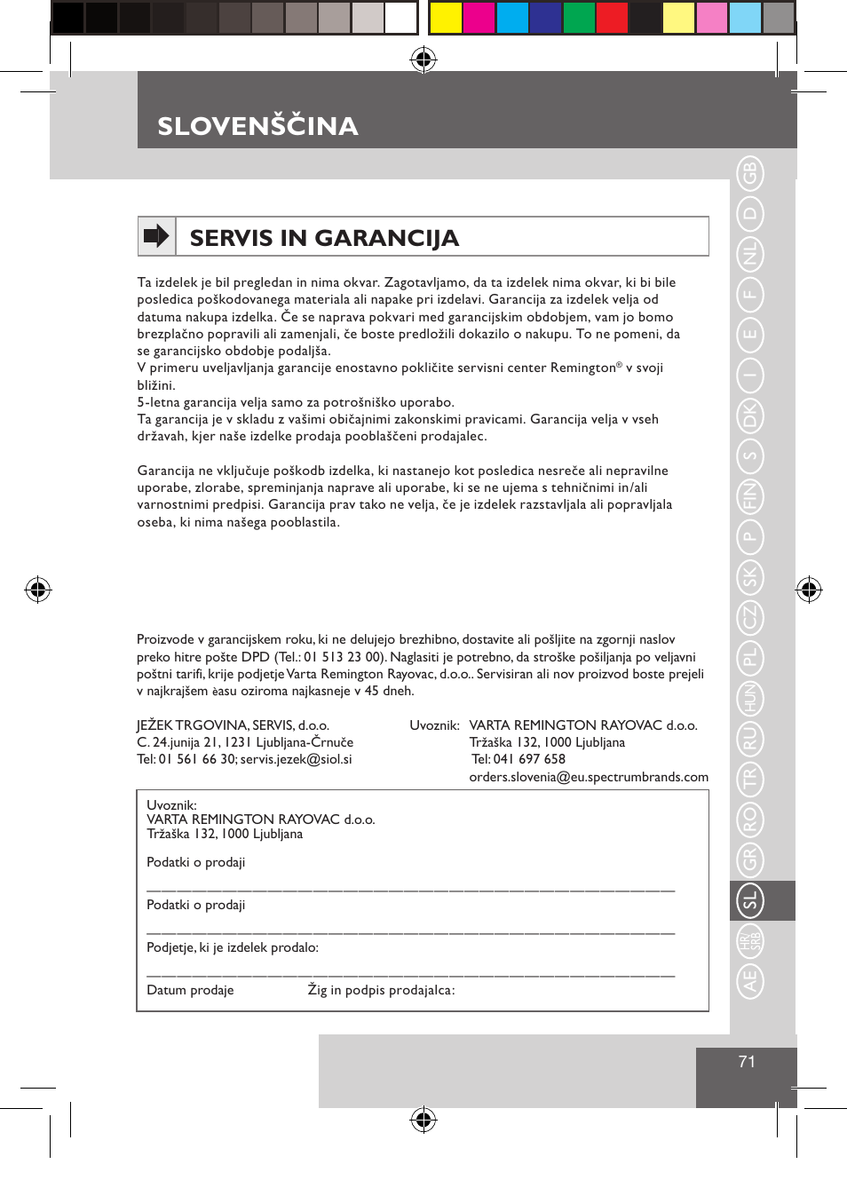 Slovenščina, Servis in garancija | Remington CI9532 User Manual | Page 73 / 83