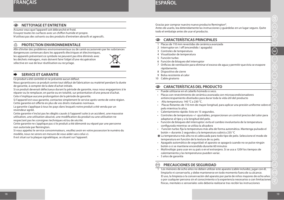 Français español | Remington S7200 User Manual | Page 10 / 48