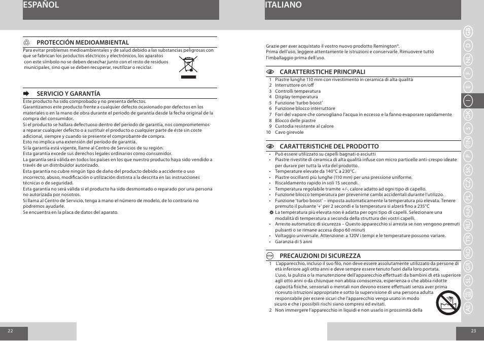 Español italiano | Remington S7200 User Manual | Page 12 / 48