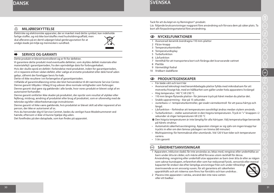 Dansk svenska | Remington S7200 User Manual | Page 16 / 48