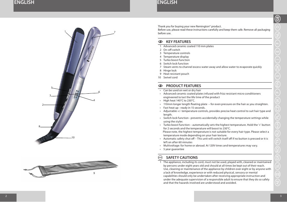 English | Remington S7200 User Manual | Page 2 / 48