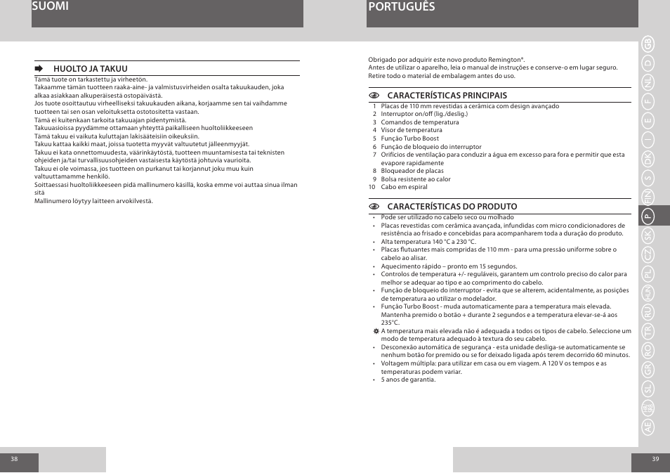 Suomi português | Remington S7200 User Manual | Page 20 / 48