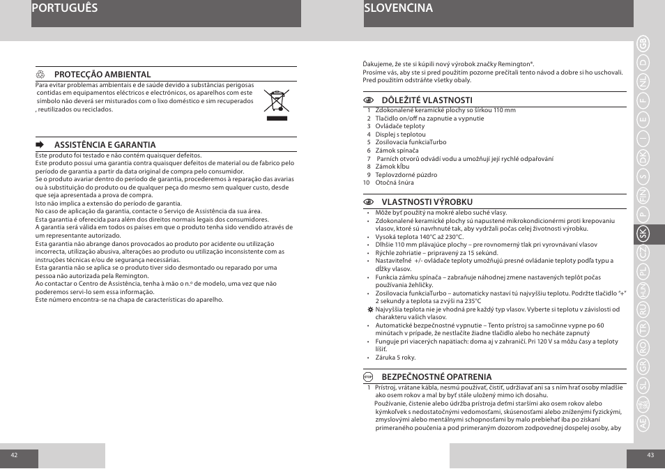 Português slovenčina | Remington S7200 User Manual | Page 22 / 48