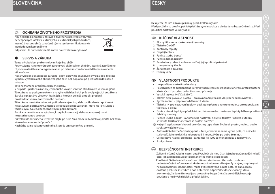 Slovenčina česky | Remington S7200 User Manual | Page 24 / 48