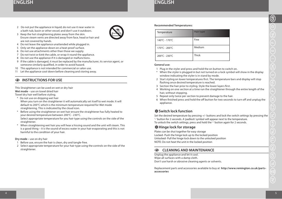 English | Remington S7200 User Manual | Page 3 / 48