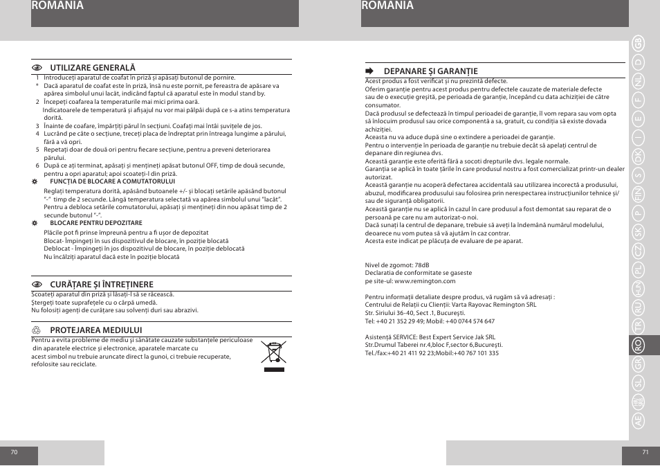 Romania | Remington S7200 User Manual | Page 36 / 48