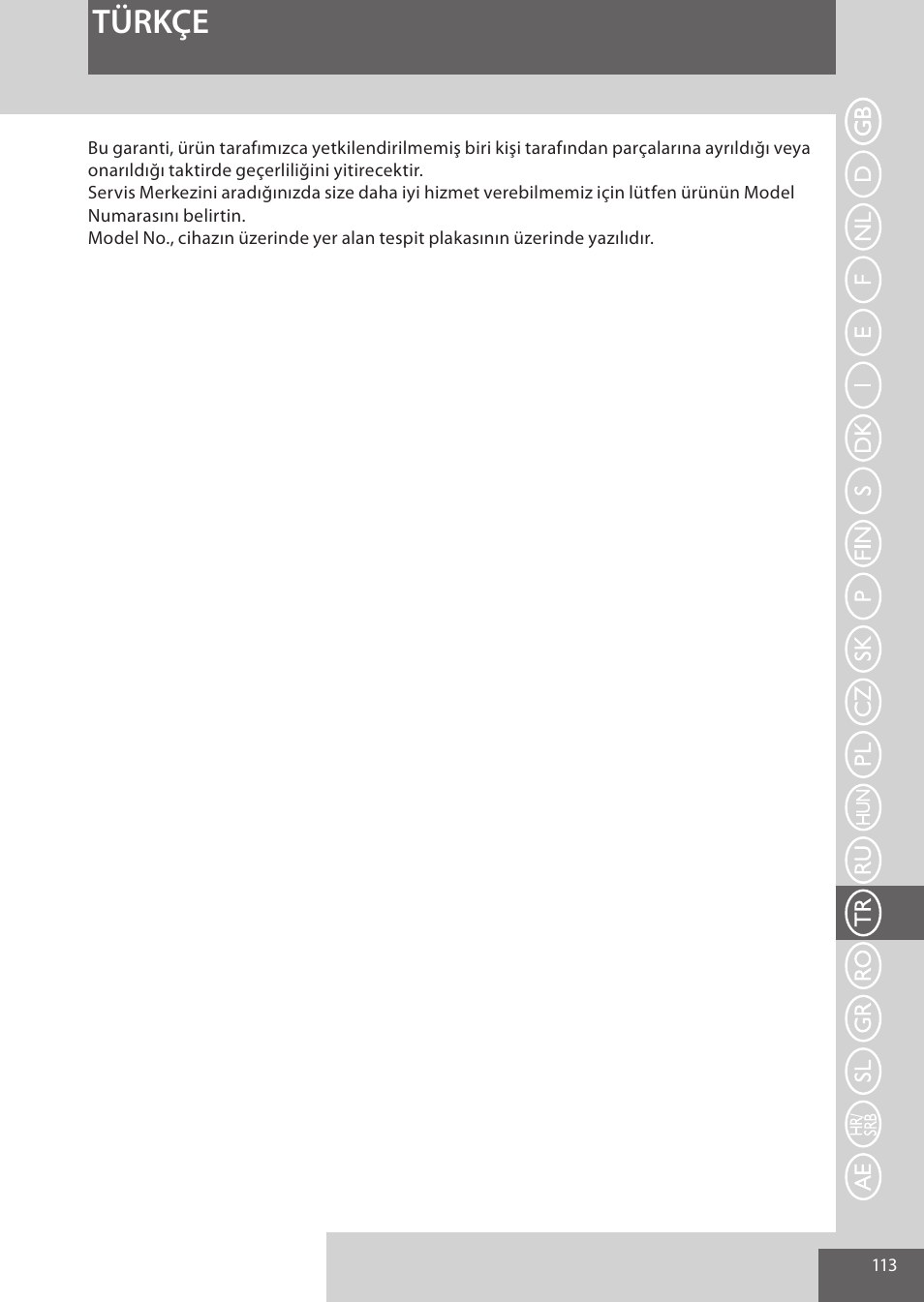 Türkçe | Remington EP7030 User Manual | Page 113 / 152