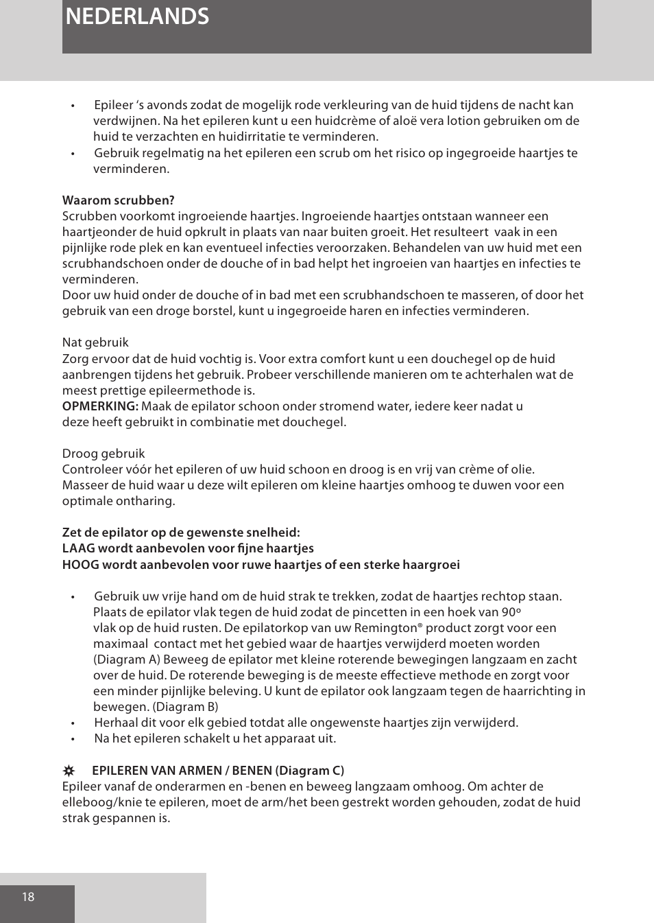 Nederlands | Remington EP7030 User Manual | Page 18 / 152