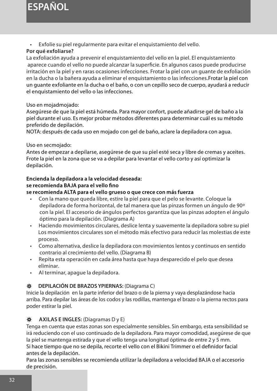 Español | Remington EP7030 User Manual | Page 32 / 152