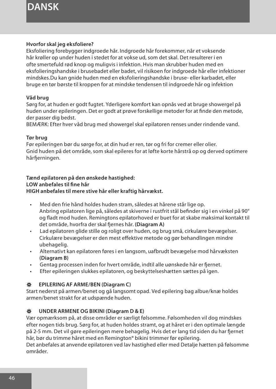 Dansk | Remington EP7030 User Manual | Page 46 / 152