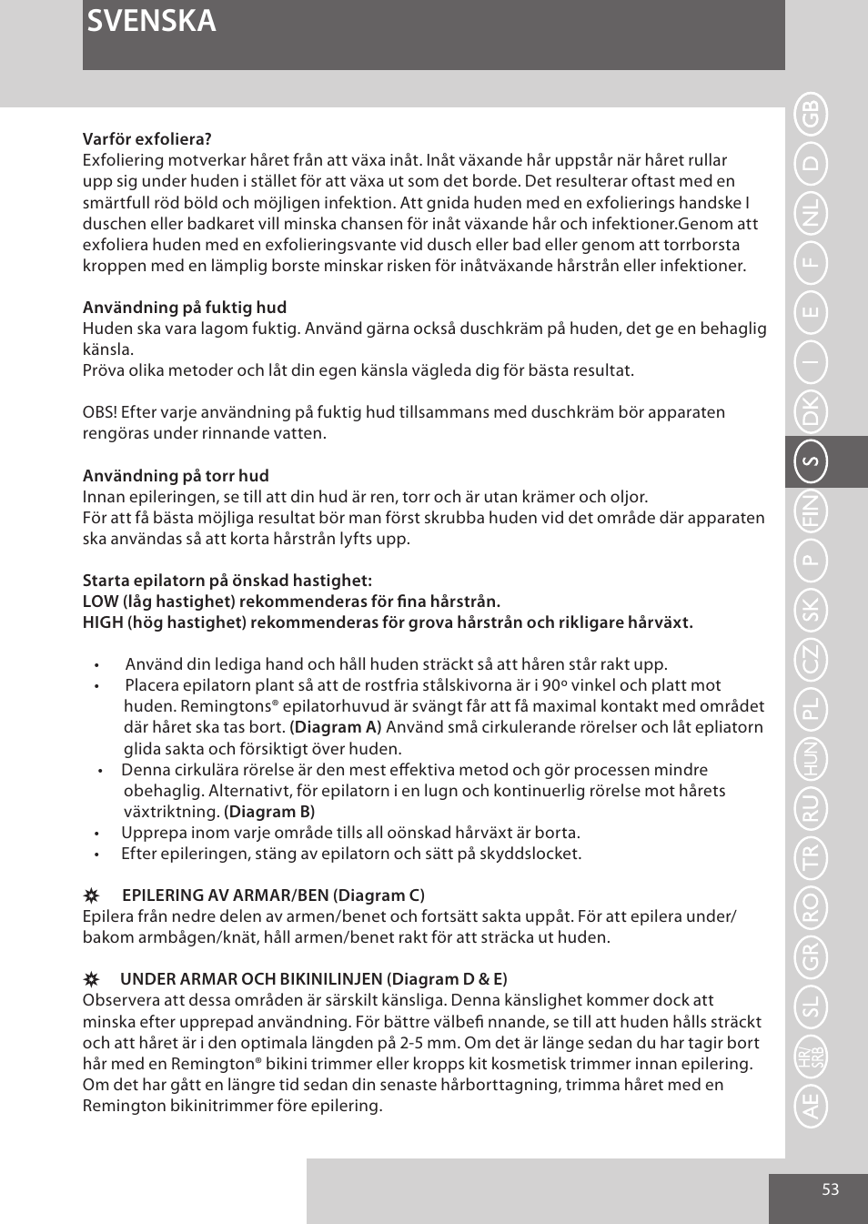 Svenska | Remington EP7030 User Manual | Page 53 / 152