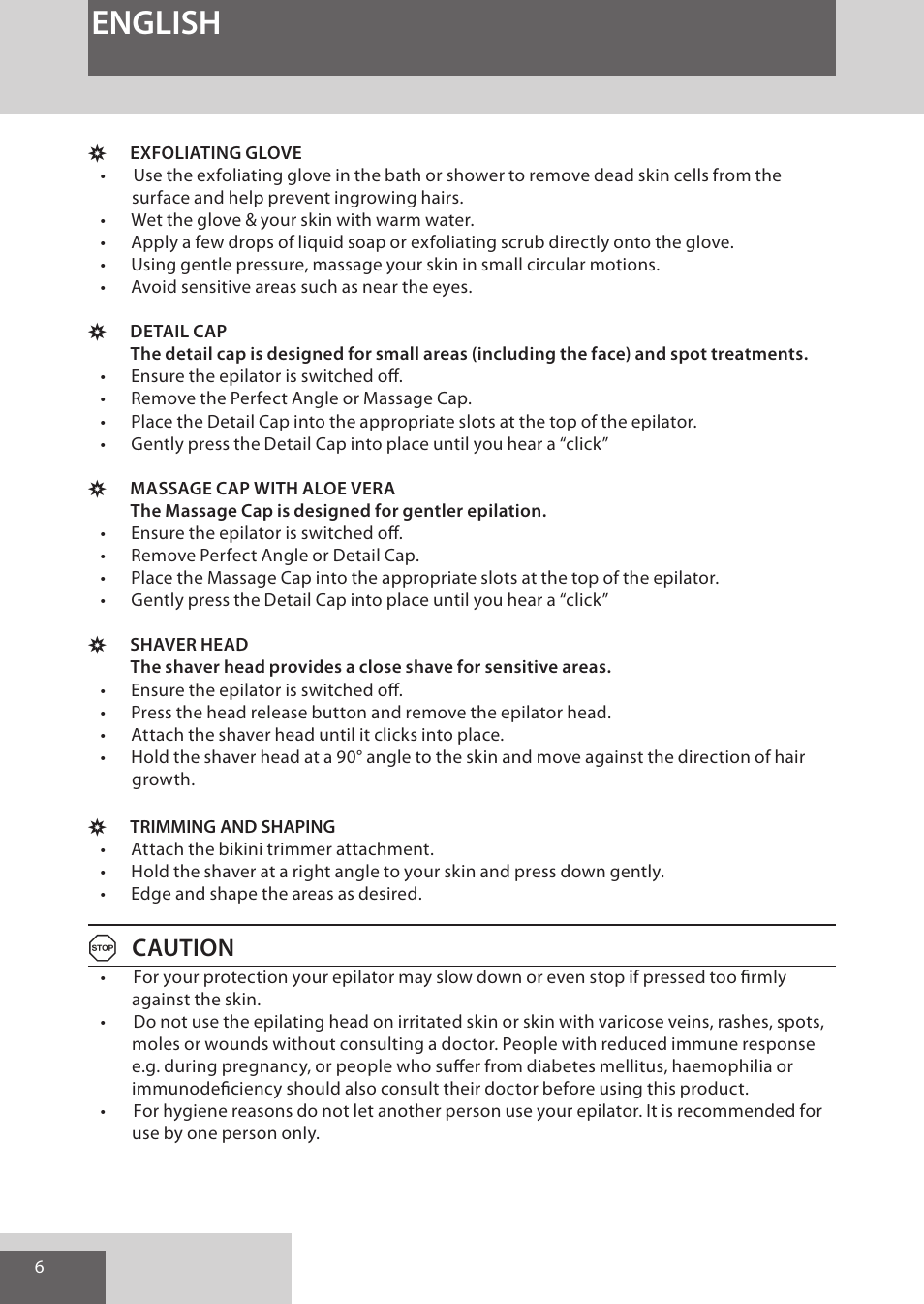 English, Acaution | Remington EP7030 User Manual | Page 6 / 152