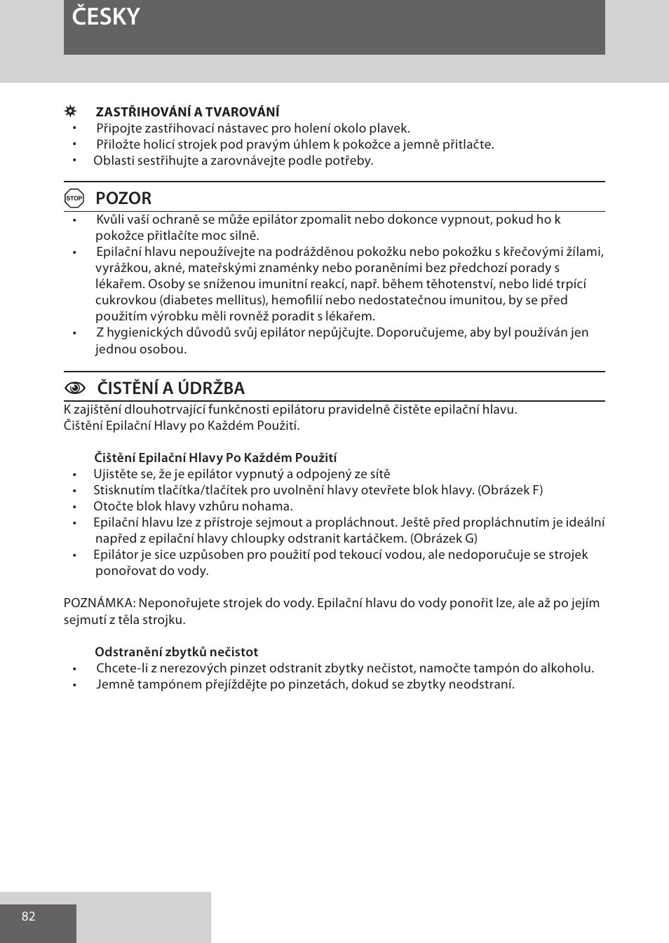 Česky, Apozor, Cčistění a údržba | Remington EP7030 User Manual | Page 82 / 152