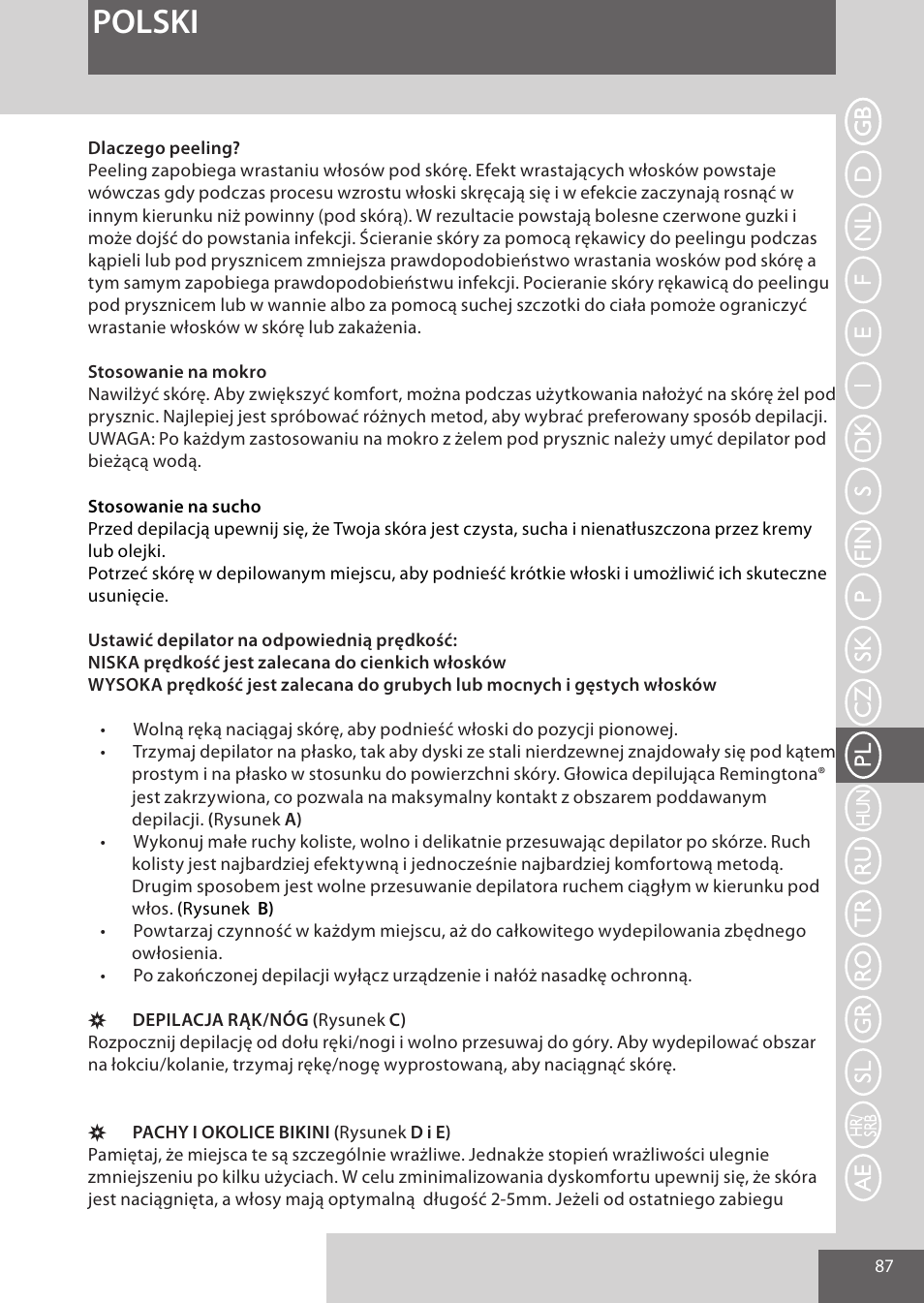 Polski | Remington EP7030 User Manual | Page 87 / 152