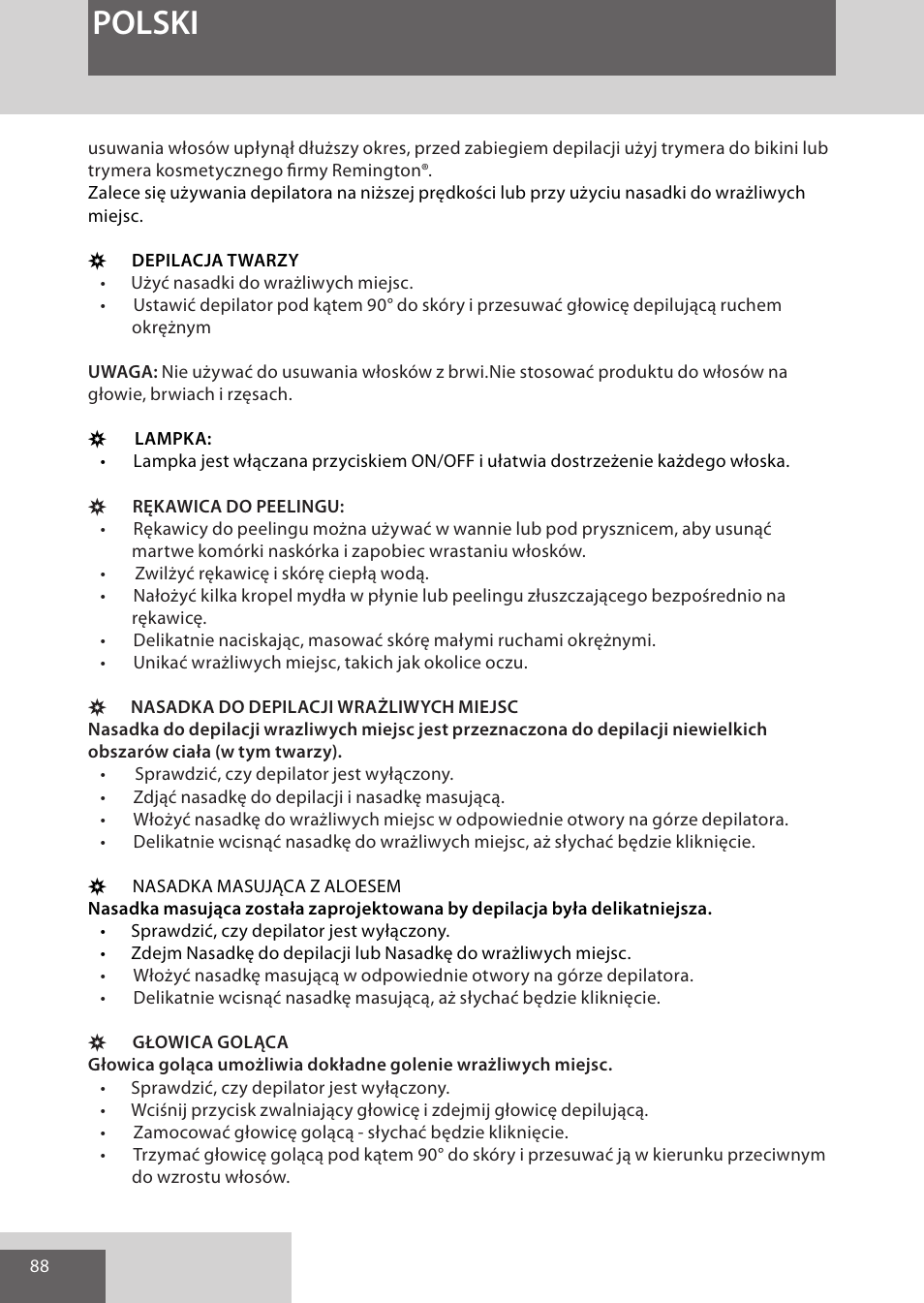 Polski | Remington EP7030 User Manual | Page 88 / 152