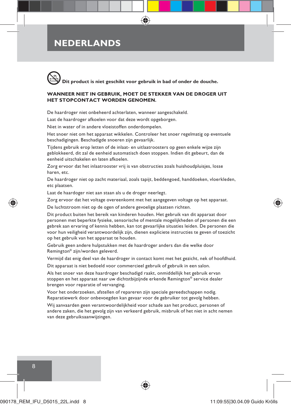 Nederlands | Remington D5015 User Manual | Page 10 / 71