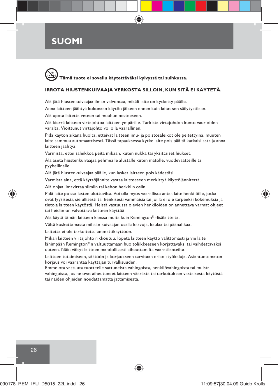 Suomi | Remington D5015 User Manual | Page 28 / 71