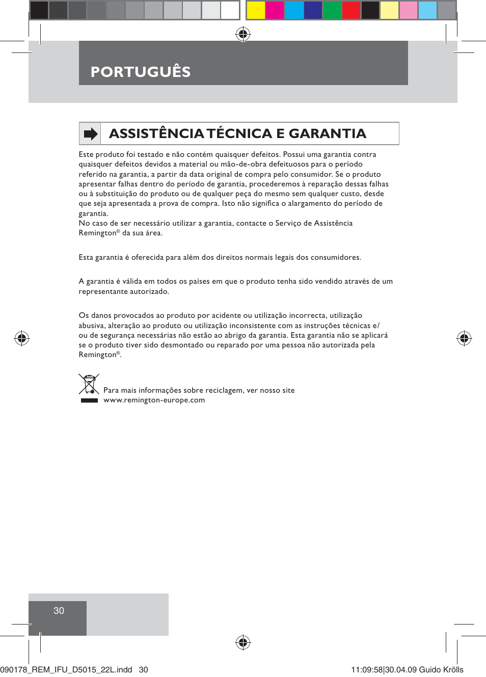 Português, Assistência técnica e garantia | Remington D5015 User Manual | Page 32 / 71